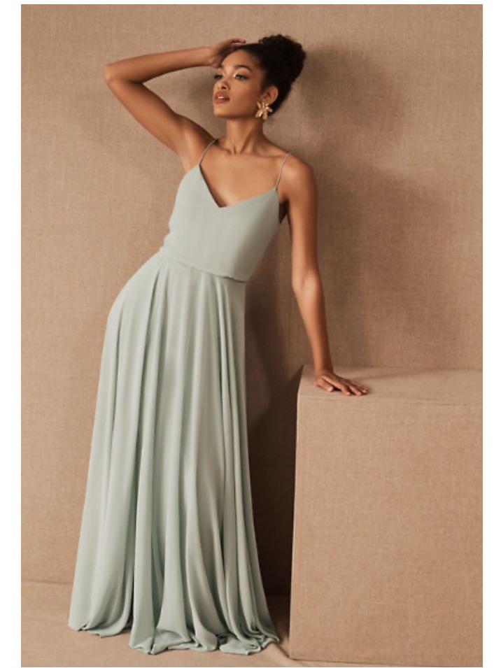 Jenny Yoo Sage Green Chiffon Spaghetti-Strap Maxi Dress